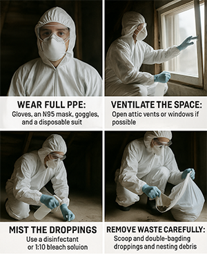 4 steps to cleaning up bird droppings in the attic