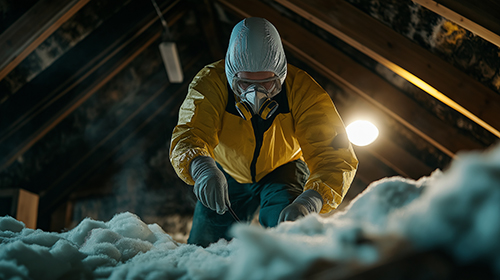 attic cleanup expert working to cleanup mouse droppings