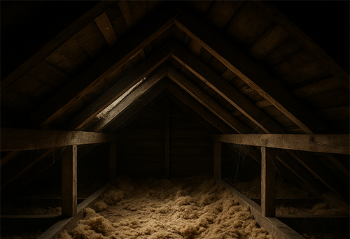 dirty attic crawlspace